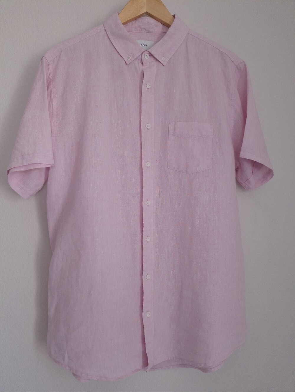 Onia 100% Linen Shortsleeve Button Down Shirt in Pale Pink  Size L